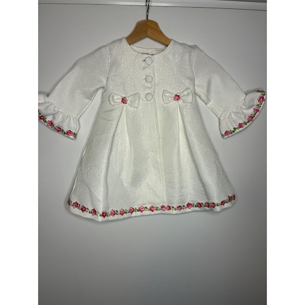 Blueberi Boulevard Dress Girls 24M White BBSIH59 Jacquard Floral Rose Dress